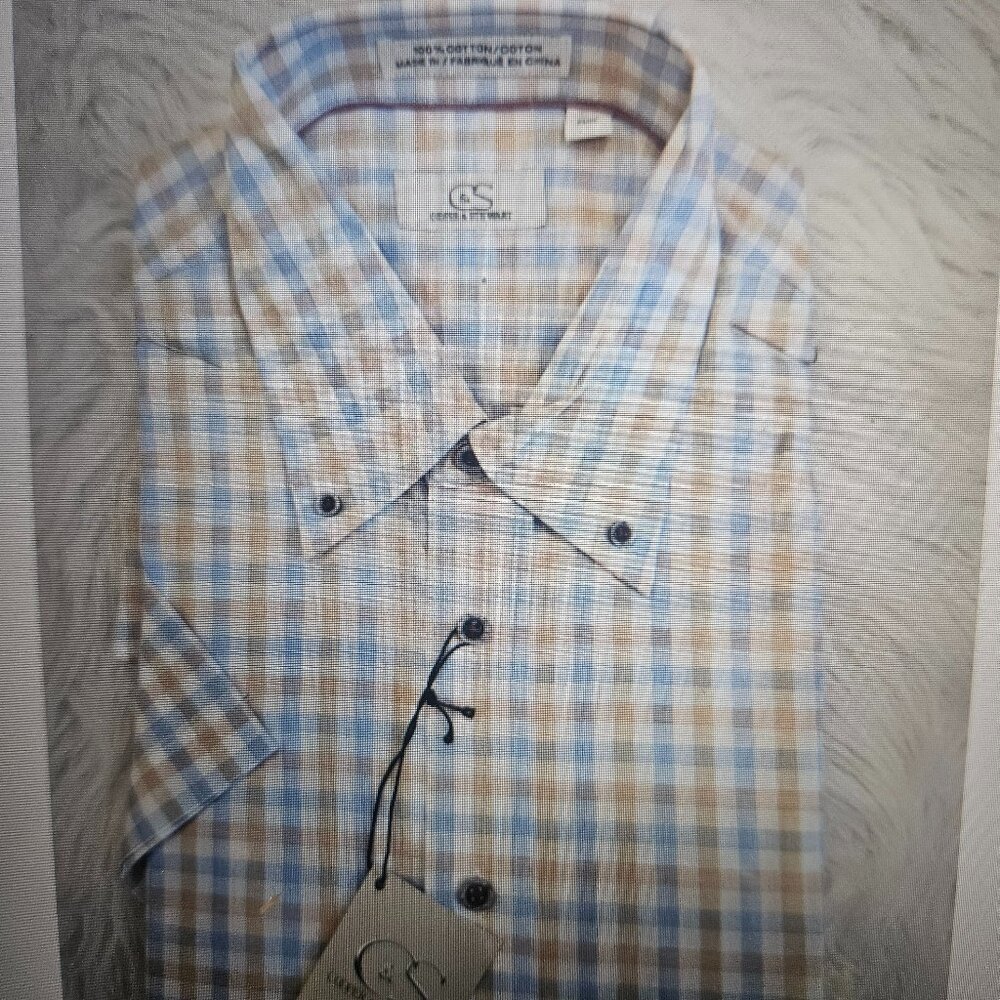 SIZE M COOPER & STEWART (NEW) Multi-Col Short Sleeve Men's Dress Shirt Lot #536